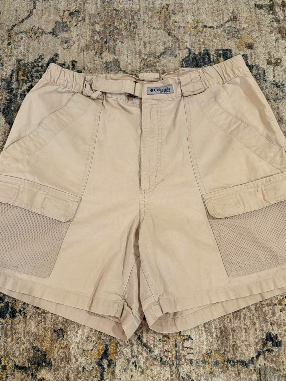 Men’s Columbia Half Moon Beige Tan Cargo Shorts Hiking Size Medium 6 In